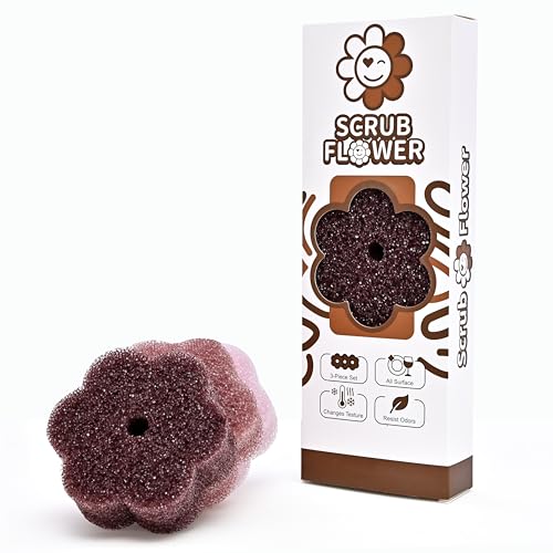 Scrub Flower Temperature Sensitive Sponges -Non-Scratch Scrubbers for Kitchen &