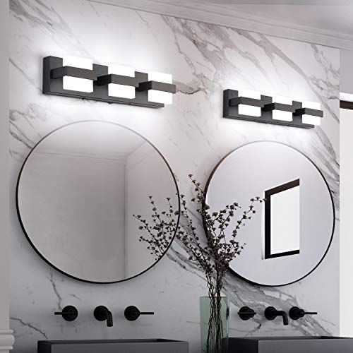 Image of SOLFART 3 Lights Black Bathroom Vanity Lights Over Mirror Modern LED Black Bathroom Lighting Vanity Light Fixtures for Mirror 20 inch White Light Non Dimmable