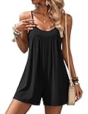 Ekouaer Grenouillère d'été décontractée pour femme avec poches et bretelles spaghetti sans manches, tenue de vacances à la plage, noir, taille M