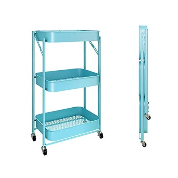 3 Tier Storage Trolley, Bathroom Storage, Rolling Tray, Kitchen Trolleys With Storage, Rolling Cart Metal Utility Cart (Color : Blue) Uesful (Ivory) (Blue)