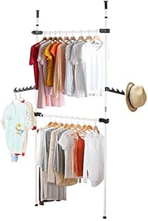 DIY Telescopic Wardrobe Organiser Garment Rack Clothes Tidy Rail, Heavy Duty Garment Rack, 2 Poles 2 Bars Telescopic Coat Hanger, Hanging Tidy Rail, 281 - 329cm Height Width Adjustable Clothe Rail