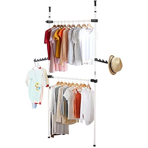 2 Poles Heavy Duty Telescopic Clothes Rail, Freestanding Hanger, for Everyday Home Dormitory Hotel DIY, Garment Rail, DIY Wardrobe Rail, Clothes Hanger 281*80 cm Cover