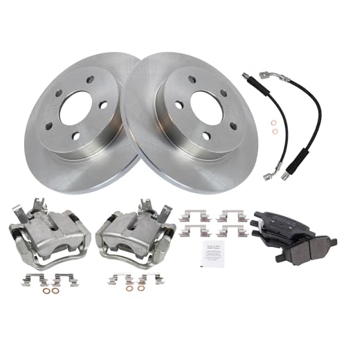 Image of TRQ Rear Brake Pad and Rotor Set Semi Metallic Calipers Compatible with 2005-2007 Chevrolet Malibu