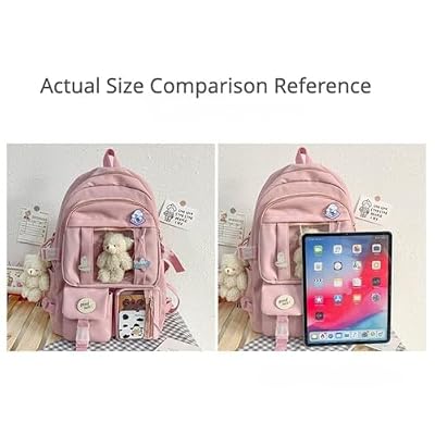Selena Kawaii Backpack with Badges and Bear Accessories Aesthetic Cute Harajuku Itabag (Backpack+2 Bear Accessories+Badges,White)