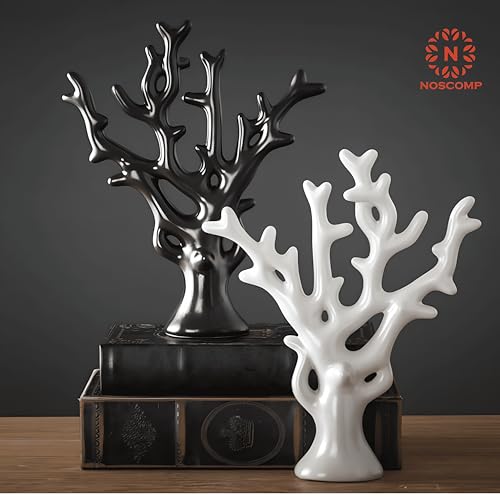 Image of NOSCOMP Black Money Tree Ceramic Decor - 30cm Tall Feng Shui Wealth Tree for Home & Office - Elegant Ceramic Lucky Tree Ornament, Ideal for Living Room, Desk, or Gift