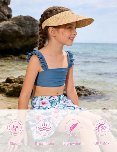Image of ALISISTER Girls Swimsuit 3 Piece Bathing Suits Summer Bikini Tankini Sets with Cover Up Skirt for 4-12 Years