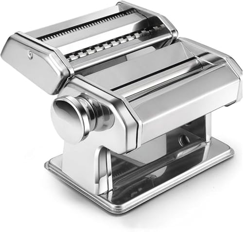 QINMOZH 製麺機 パスタマシン 手動 分離式 2種類ブレード 2フラット型・4丸い型 1-4厚さ調整可能 8段調整 ロール幅150 食品級ステンレス製 家庭用 パスタ/うどん/そば/中華麺/餃子皮/ワンタン皮 (銀,1)