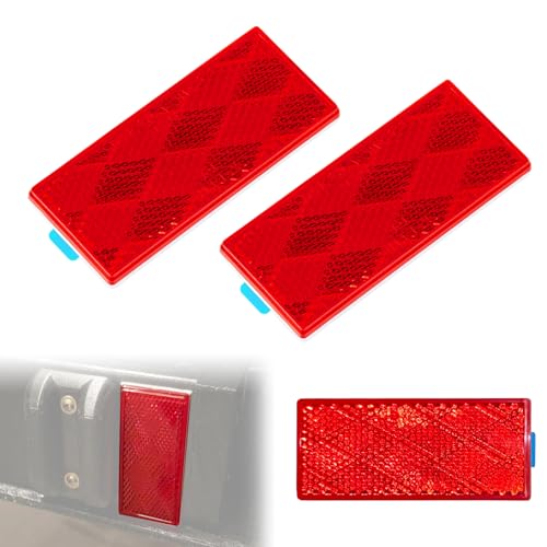 Image of 2pcs Rectangle Reflectors, High Reflectivity Stick On Safety Markers, Red | Durable PVC plastic, 3M self-adhesive backing, high reflective widely apply for motorcycle, bike, garage doors vehicle safety