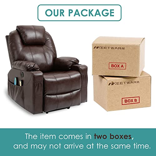 Meetwarm Power Lift Chair Electric Recliner For Elderly Heated Vibration Massage Faux Leather Recliner Chair With 2 Remote Controls, Usb Ports, Cup Holders & Side Pockets For Living Room (Brown) #TOP7