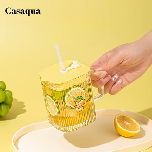 Image of Iridescent Glass Tumbler with Handle Lid and Straw - 420ML, Set of 1, Travel Coffee Sipper Mug Leakproof for Juice Cocktail Iced Tea Smoothie Hot Cold Drink Cup (Receiving Random Color)