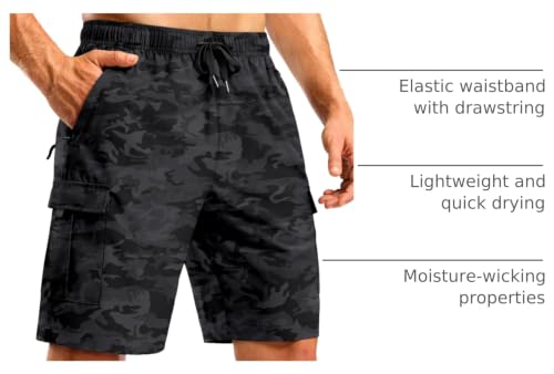 Image of Pudolla Men's Hiking Cargo Shorts with 5 Pockets Lightweight Casual Shorts