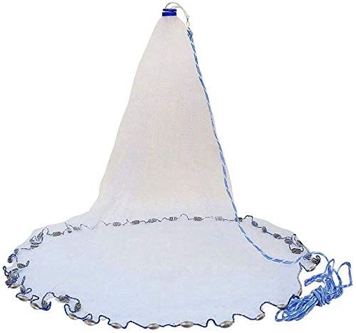 ROMYIX Hand Cast Fishing Net, 14ft Hand Cast Fishing Net Bait Dense Mesh Netting Hollow Sinker Durable 4.2M Full Spread Mesh