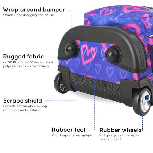 Image of J World Sunrise Kids Rolling Backpack with Wheels for Girls Boys, Roller Bookbag for School, 18 x 13 x 9 Inches, Heart Spray