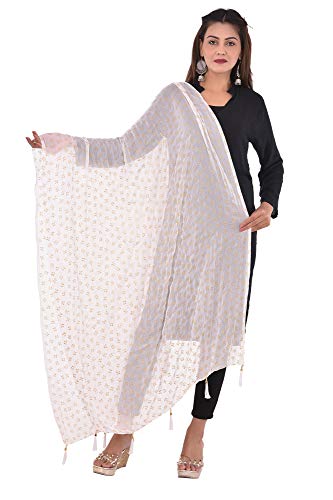 Image of YOUTHQUAKE Soft Chiffon Dupatta with Golden Foil Print & Tassels for Women & Girls