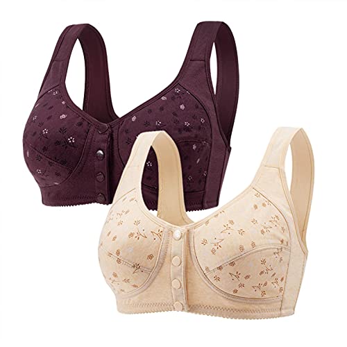 HHoo88 2PC Push Up Bras for Women,Convenient Front Button Everyday Bra Cotton Ultra Comfort Sports Bras Sleepwear for Girls