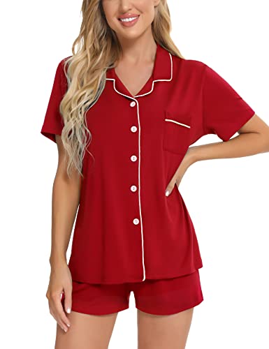 Image of SWOMOG Womens Button Down Pajamas Set Short Sleeve Sleepwear Bride Soft Pj Lounge Sets XS-3XL