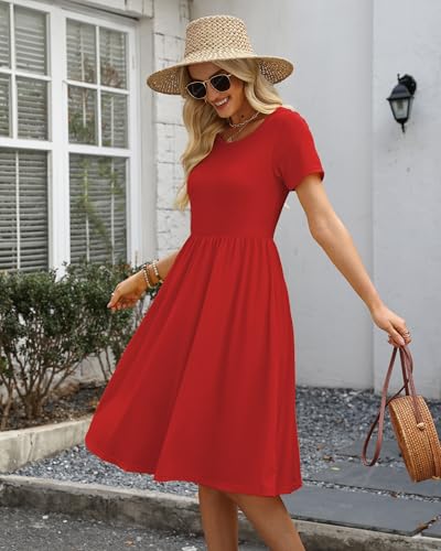 Image of COSSEN Women's 2026 Summer Midi Dress Crew Neck Short Sleeve