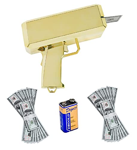 Kevide Money Gun Gold Money Gun Money Guns Shooter Paper Playing Spary,Money Guns Make it Rain with 200 Movie Prop Money(Metallic Gold)