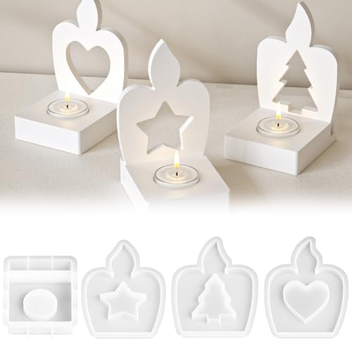 TZEKING 4 Stück Silikonformen Gießformen Kerzenhalter,Silikonform Weihnachten,Kerzenform Giessform,DIY Gießformen Silikon,Kerzen Formen Silikon für Bastelarbeiten