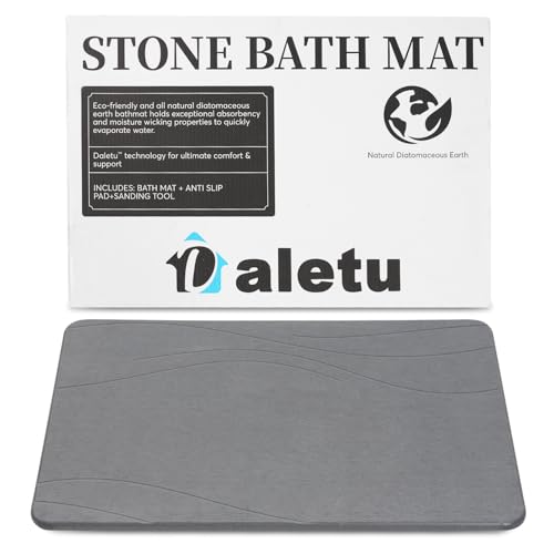 Daletu Badematte Stein Kieselgur, Duschvorleger Schnelltrocknend Stone Bath Mat, duschmatte rutschfest Saugfähig badematten für Badezimmerböden, Küchentheke, Geschirr, Pflanzen oder Haustiere