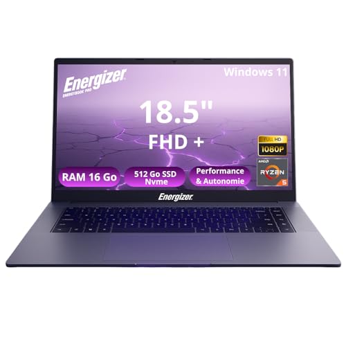 Energizer Energybook Pro 18.5 – PC Portable 18,5’’ FHD IPS, AMD Ryzen 5 3.7 Ghz, 16Go RAM, 512 SSD Nvme, PC Portable Ryzen, Vega 8, Batterie 6000Mah, AZERTY (Français)