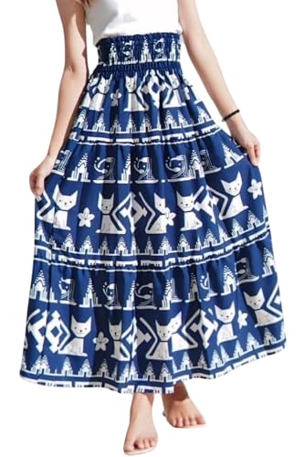 Women's Maxi Long Skirts, High Waisted Lightweight Silky Soft Flowy Ruffle Cute Trendy Boho Hippie, One Size Fits All