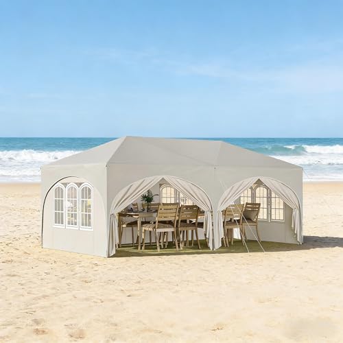 Carpa plegable de 3 x 6 m, protección UV50+, resistente al agua con estructura de altura ajustable, 6 paredes laterales desmontables, marco de metal estable, tela Oxford, incluye bolsa de transporte