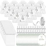 Otuuz 50 Sets Recuerdos de Confirmación Llaveros del Árbol de la Vida Etiquetas LA MIA Cresima Bolsas de Organza con Cinta Verde Regalos para Confirmación, Bautismo, Comunión Recuerdos de Boda