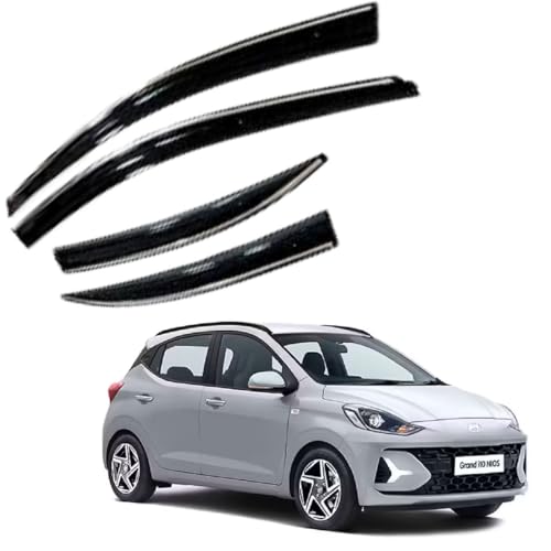 Image of CAR SAAZ Chrome Line Door Visor for Grand I10 NIOS (2023-Present)(Set of 4Pcs) | Rain Guard | Wind Deflector