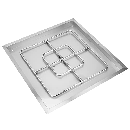 Image of onlyfire Stainless Steel Square Fire Pit Flat Pan with Burner Ring Assembly, 30-Inch