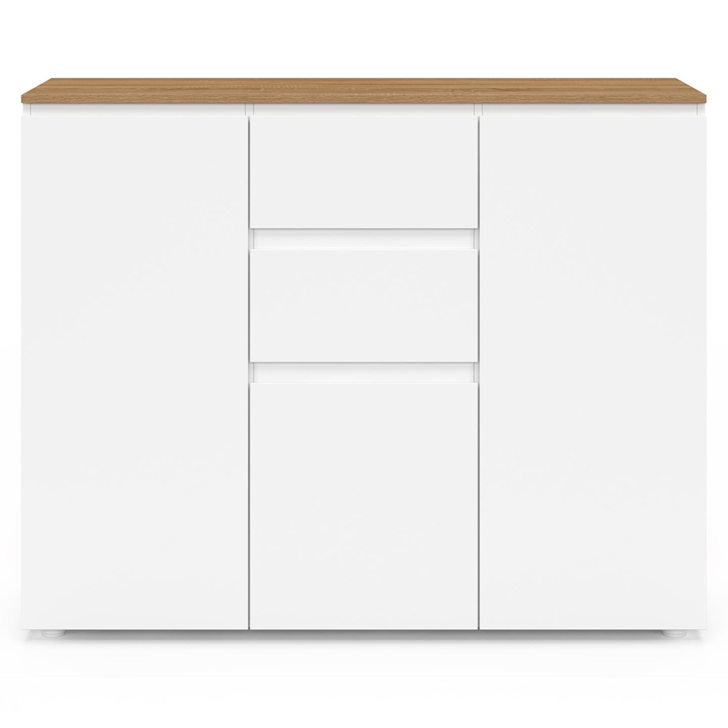 IDMarket - Aparador Toby de 100 cm, 3 puertas, 2 cajones, blanco con tablero de madera