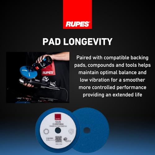 Image of RUPES 9.DA100H Pack of 12 Blue D-A Coarse Cutting Foam Pads 100mm | Compatible with 4 inch Backing Plate | Ideal for Paint Correction | Mild to Severe Defect Removal