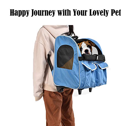 LEMKA Pet Rolling Carrier Backpack Wheel Around 4-in-1 Pet Travel Carrier,Airline Approve Dog Carrier for Indoor & Outdoor Use (Light Blue)