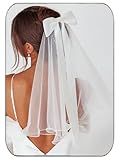 JONKY Bow Veil with Comb White Tulle Wedding Short Veils Bridal Shower Bachelorette Party Hair Accessories for Women