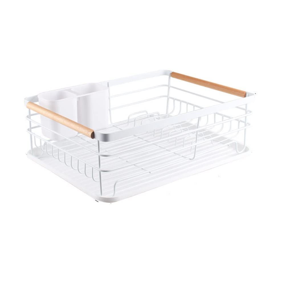 Azhkjkzh White Dish Rack Dish Rack With Drip Tray Kitchen Cutlery Storage Basket Drainer With Holder For For Small Kitchen(,1-Tier)