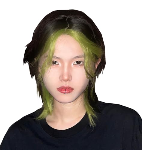 VVRPWASSLY Green Black Mullet Wig Unisex Wolf Cut Y2K Style