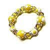 Linpeng-Glass-Beads-Polka-Dots-Bracelet-YellowWhite Linpeng PD-08 Fiona Hand Painted Polka Dots Glass Beads Stretch Bracelet, Yellow/White