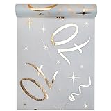  Tischläufer Weiß-Gold 70 Jahre 30 cm x 5 m Dekostoff Banner Tischdecke Tischband