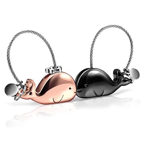 Preisvergleich Produktbild hellomagic 1 Paar Liebhaber Schlüsselanhänger, Abnehmbar SchlüsselanhängerWalForm Personalisiert Design, Geschenk für Valentines Weihnachten Freundin(Glänzendes Schwarzes)