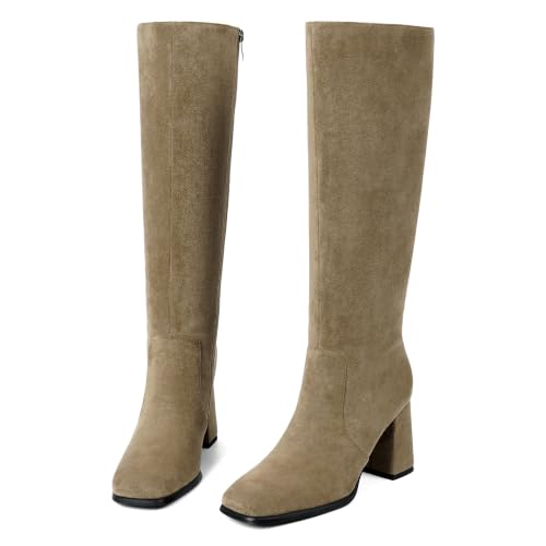 Image of Modatope Knee High Boots Women Square Toe Chunky Heel Fashion Tall Boots | Block Heel Gogo Boots with Side Zipper,Fashion Heeled Fall Winter Boots,Long Dressy Boots for Women