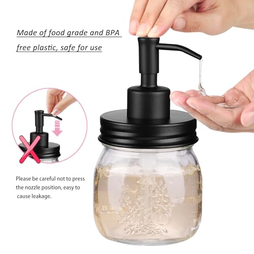 Image of Amolliar Mason Jar Liquid Soap Dispenser Pump, Rust Proof Stainless Steel Lid, Cute Farmhouse Decor for Kitchen, Bathroom, Refill Liquid Soap Pump for Hand Soap, Dish Soap, Lotion Soap, Black 2 Pack
