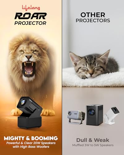 Image of Lifelong Electronics ROAR Projector with 2 Mics | Booming 20W Speakers | Cricket Commentary, Karaoke Party & Room Cinema | 1080P & 4K Ultra HD Support | All Android OTT Apps | Ultra Bright 150 inch Screen