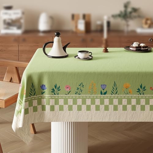 Morbuy Mantel Antimanchas Rectangular, Mantel de PVC Lavable, Estampado Plantas Cubierta de Mesa Arañazos para Comedor Exteriores (Verde,140x220 cm)