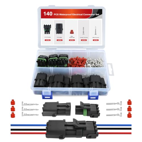 Image of Nilight 140PCS 10 Kits 3 Pin Waterproof Automotive Electrical Connector Kit | Quick Connect and Disconnect Male Female Pin 20-16AWG Terminal Wire Connectors for Car Truck Motorcycle Marine Boat