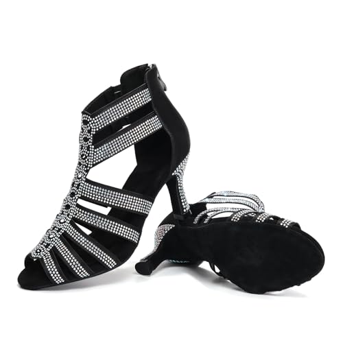 Dance Boots for Women Latin Salsa Ballroom Performance Dress Shoes 3 Inch Heel Rhinestones Suede Sole Dance Shoes3