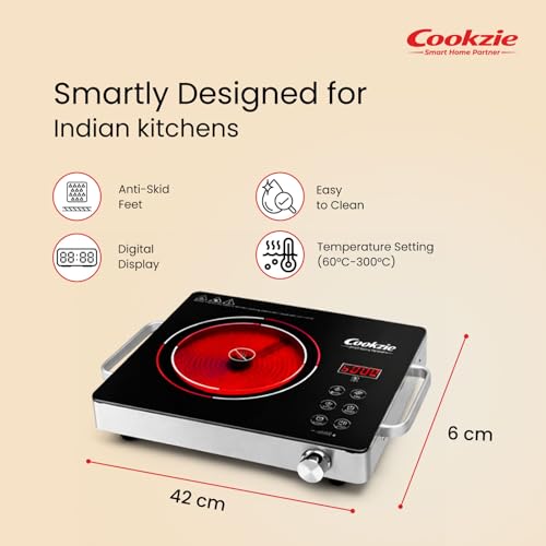 Image of 2200-watt Inferno Infrared Cooktop With Grill | Digital Display, Touch Control, 4 Preset Functions, Portable Electric Induction for All Utensils | 1 Year Warranty, Black