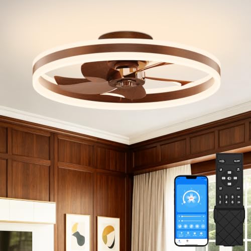 Image of VOLISUN Low Profile Ceiling Fans with Lights and Remote, 20in Flush Mount Ceiling Fans with Light, 3000K-6500K Dimmable Fandelier LED Fan Light, Farmhouse Ceiling Fans with Lights for Bedroom
