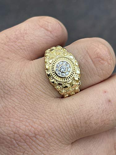 Men's Nugget Ring - Solid 925 Sterling Silver Ring - Iced Micropave Cluster Ring - 14k Yellow Gold Finish - Sizes 6-133