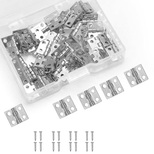 LifCratms 50 Pcs Mini Hinges, 10 x 8 mm Silvery White Butt Hinge Miniature Hardware 180 Degree Rotation Hinges with Screws for Wooden Box Crafts Jewelry Box Chest Cabinet DIY