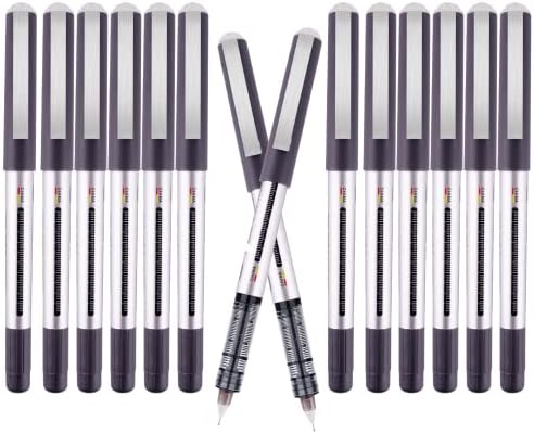 EYEYE 0.5mm Extra Fine Tip Pens Rollerball Black Pens Fine Point, Liquid Ink Roller Ball Pens Black Ink Rollering Ball Point pens, Black Free Ink Roller Pen, Ink 12 Pack Office Pens